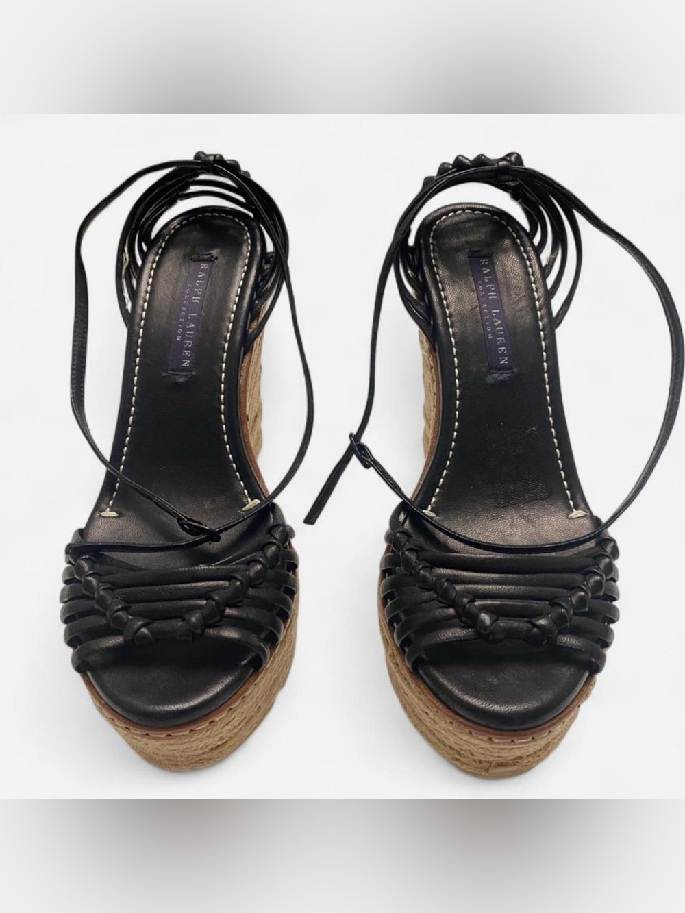 Ralph Lauren black leather espadrille sandal with braided straps - Sz 7.5